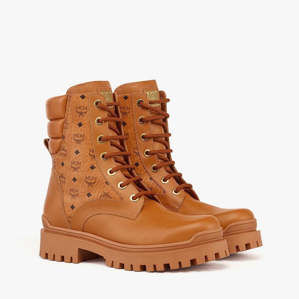 GUARANTEED AUTHENTIC MCM VISETOS BOOTS IN CALF LEATHER Size 40 IT